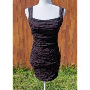 Free People Bodycon Mini Dress M Purple Floral Lace Ruched Dark Romantic Whimsy